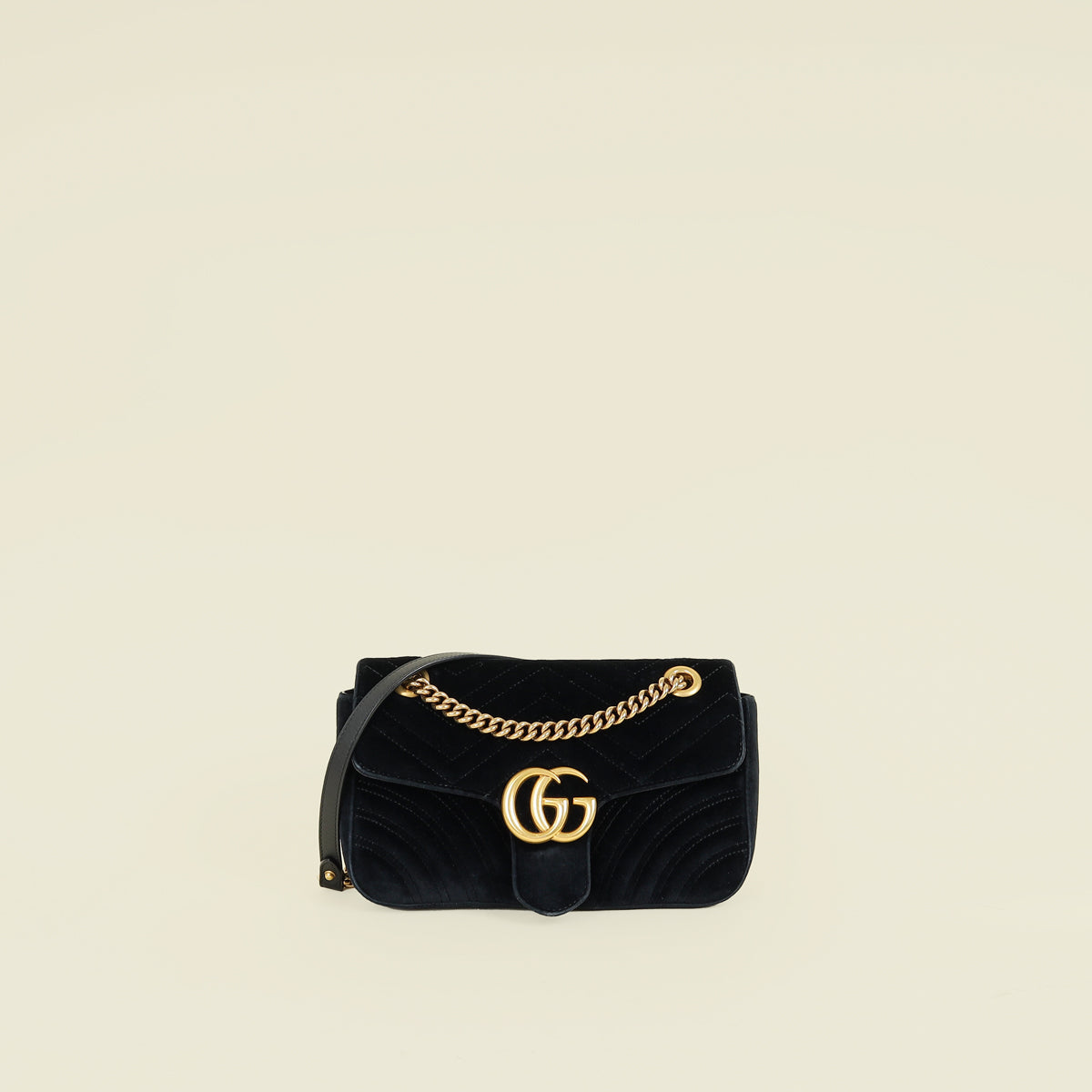 Gucci Black Velvet GG Marmont Medium Shoulder Bag