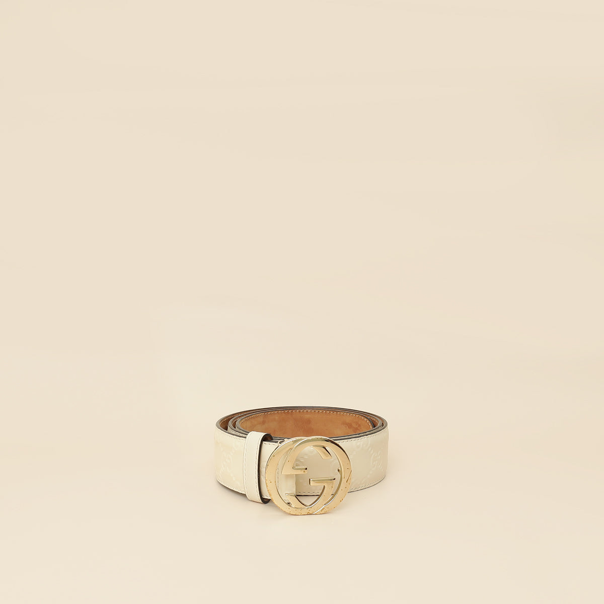 Gucci Cream Interlocking G Guccissima Belt 32