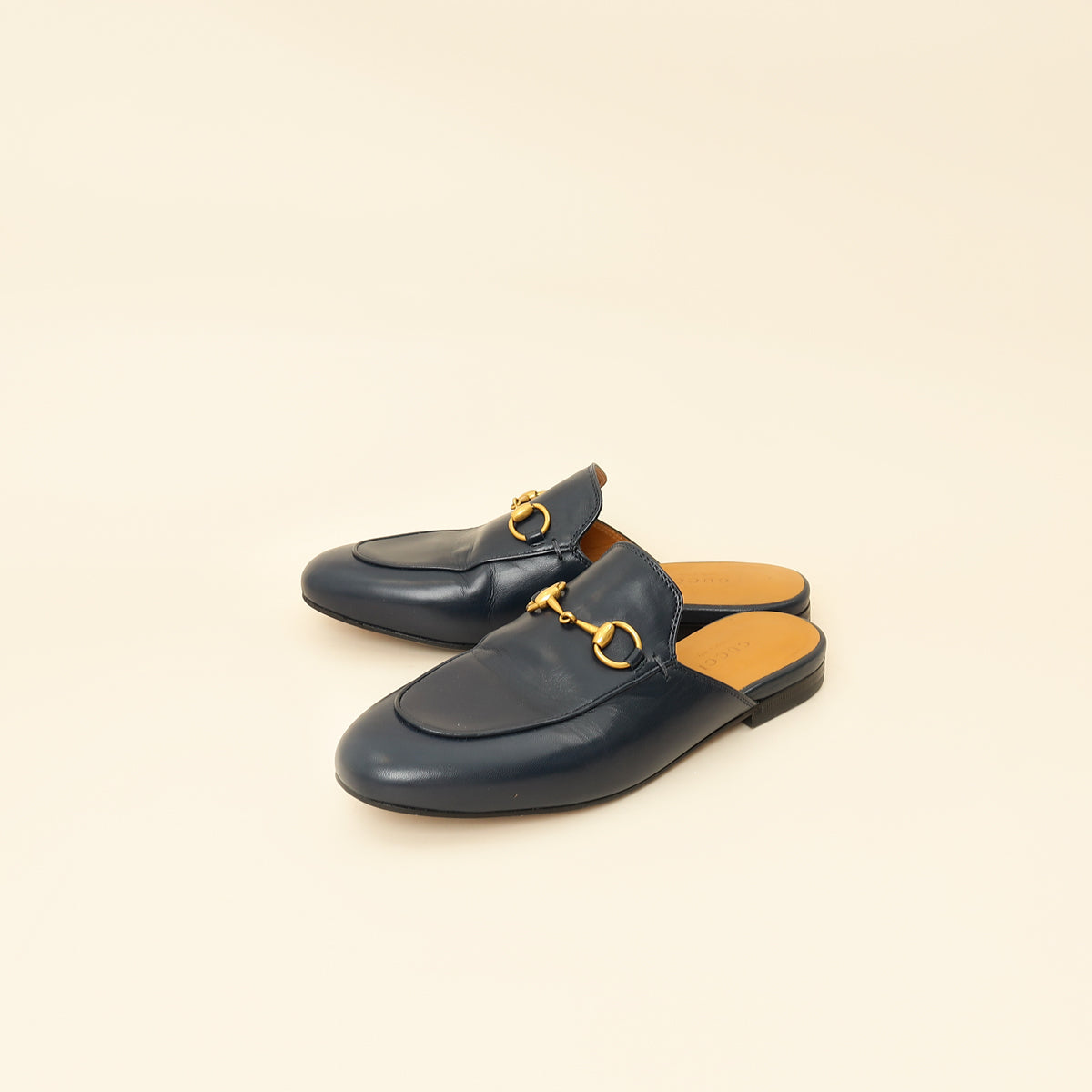 Gucci Navy Blue Princetown Mules 35.5