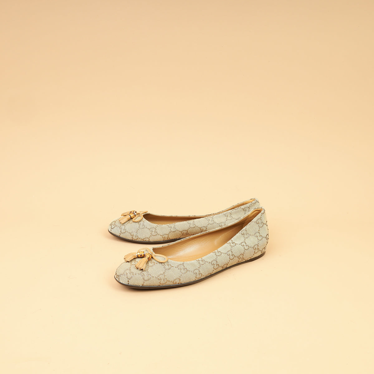 Gucci Bicolor GG Bamboo Tassel Bow Ballerina Flats 38