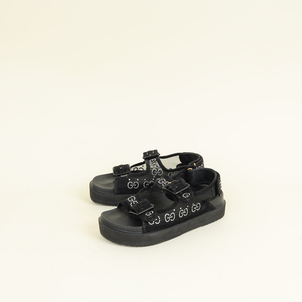 Gucci Black Crystal GG Dad Sandals 38