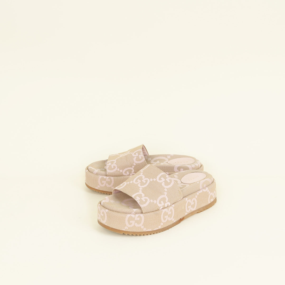 Gucci Beige Pink Jumbo GG Platform Slide Sandal 39