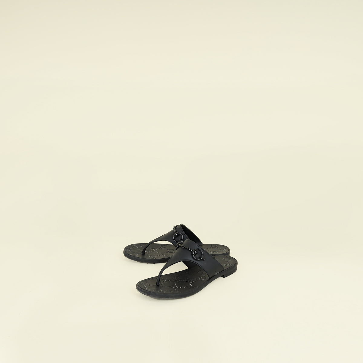 Gucci Black GG Horsebit Thong Sandals 37