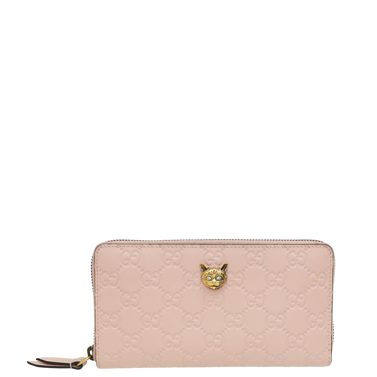 Gucci Pink Guccissima Crystal Cat Zippy Wallet