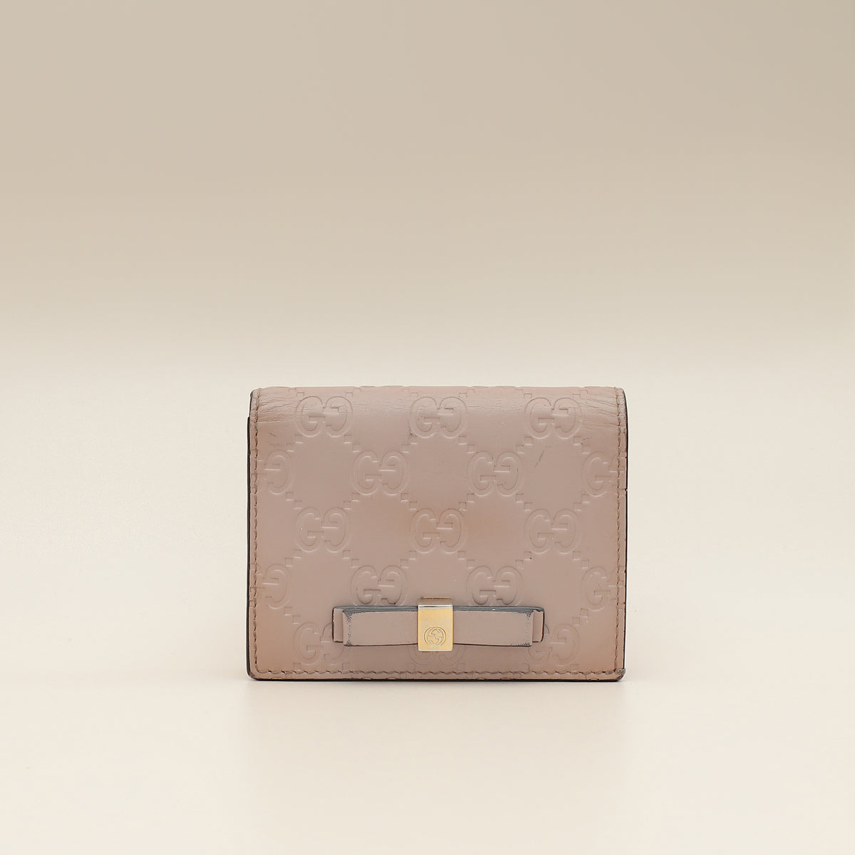 Gucci Dusty Pink GG Embossed Bow Card Case Wallet
