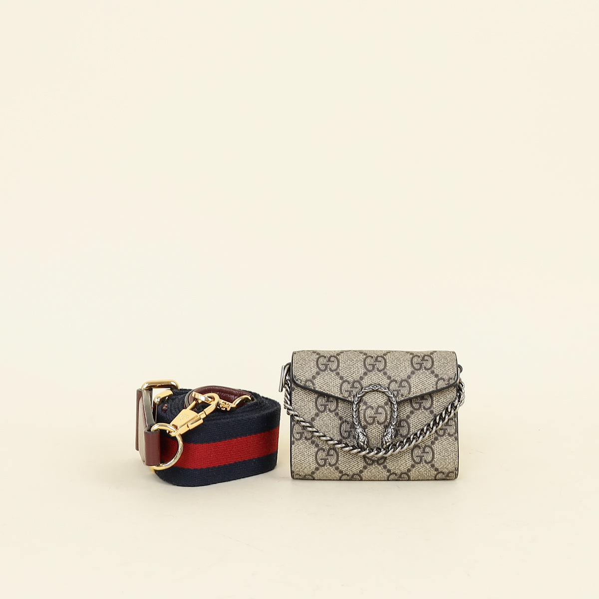 Gucci Ebony GG Supreme Dionysus Mini Wallet On Strap