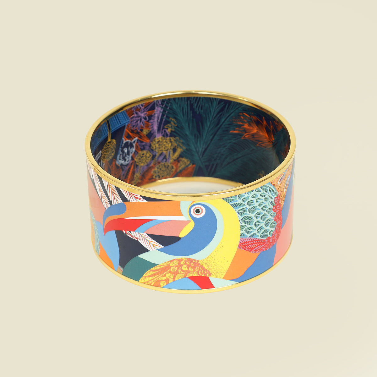Hermes Indigo Multicolor Enamel Toucans De Paradis Extra Wide Bracelet