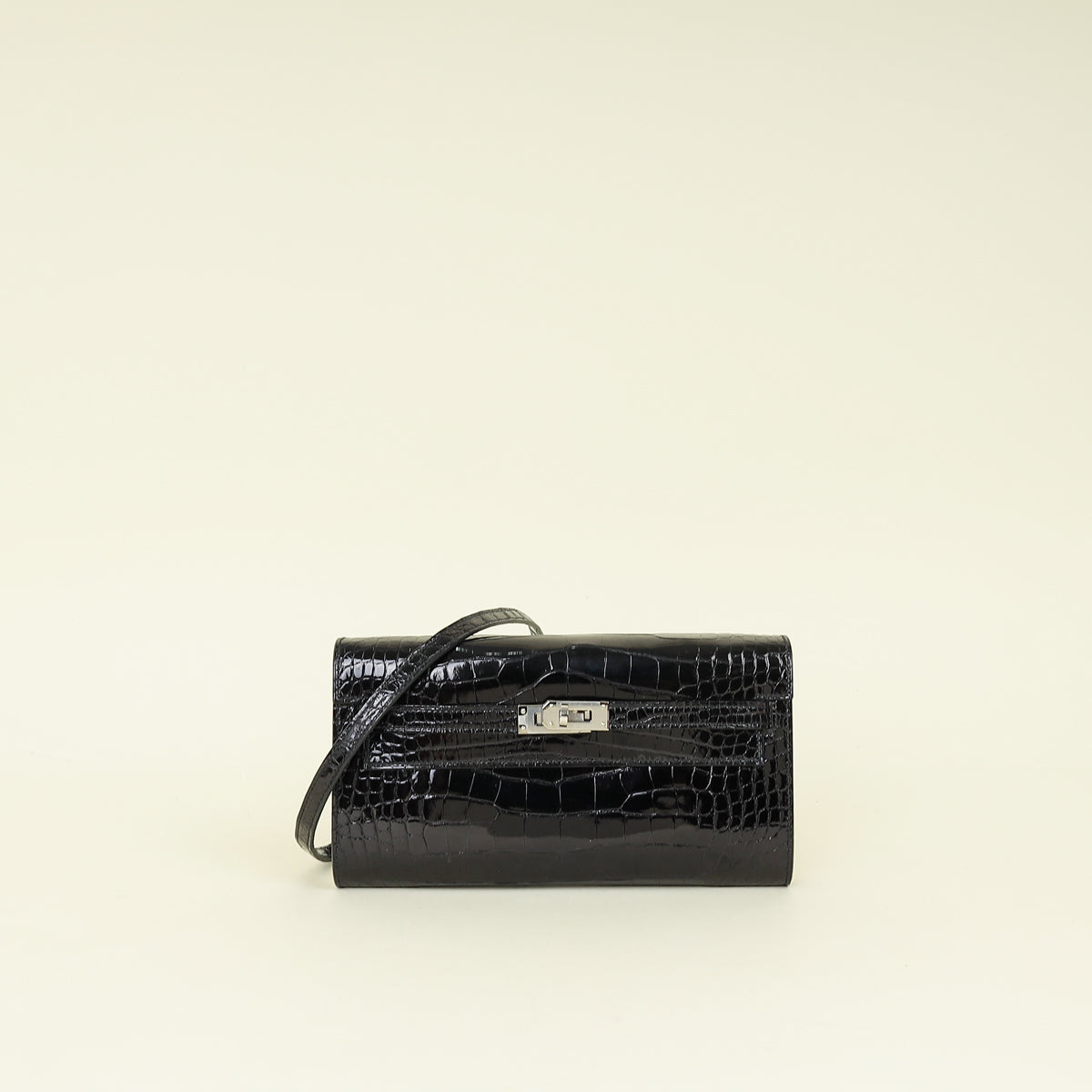 Hermes Noir Kelly To Go Shiny Alligator Wallet