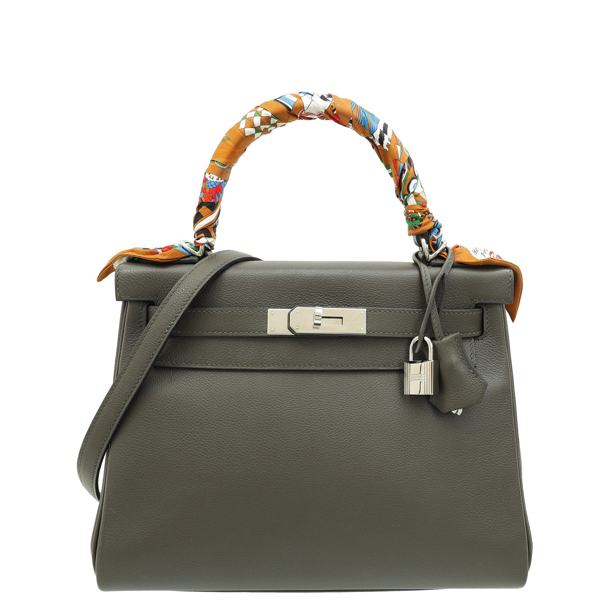 Hermes Vert De Gris Retourne Kelly 28 Bag W/ Twilly