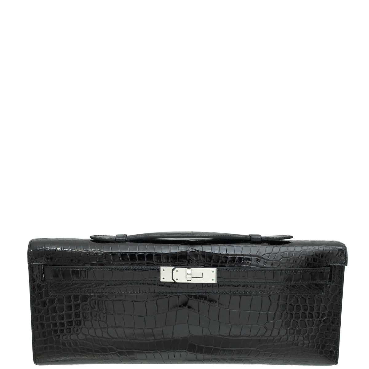 Hermes Noir Kelly Cut Shiny Crocodile Porosus Bag