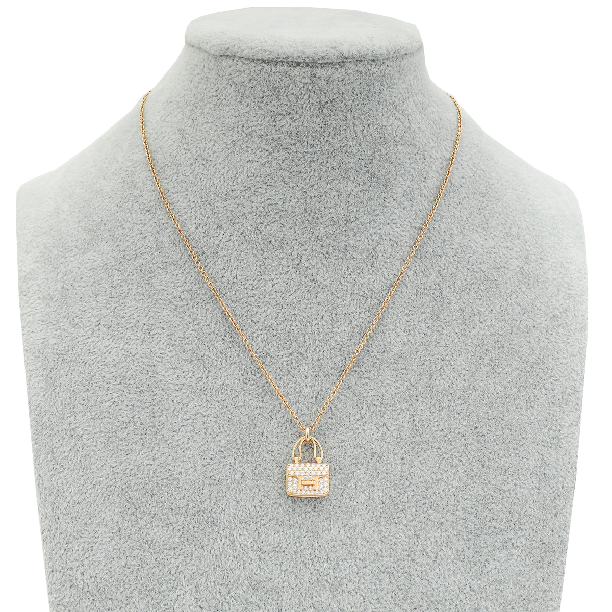 Hermes 18K Rose Gold Diamond Amulettes Constance Pendant Necklace