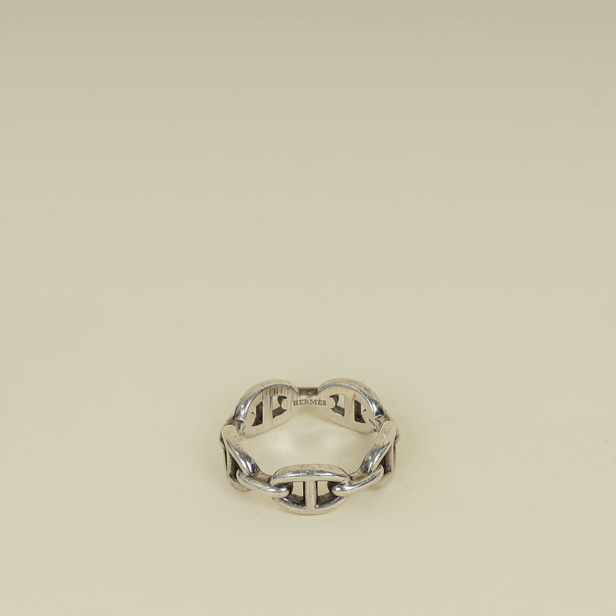 Hermes Sterling Silver Chaine D'ancre Enchainee Small Model Ring 58