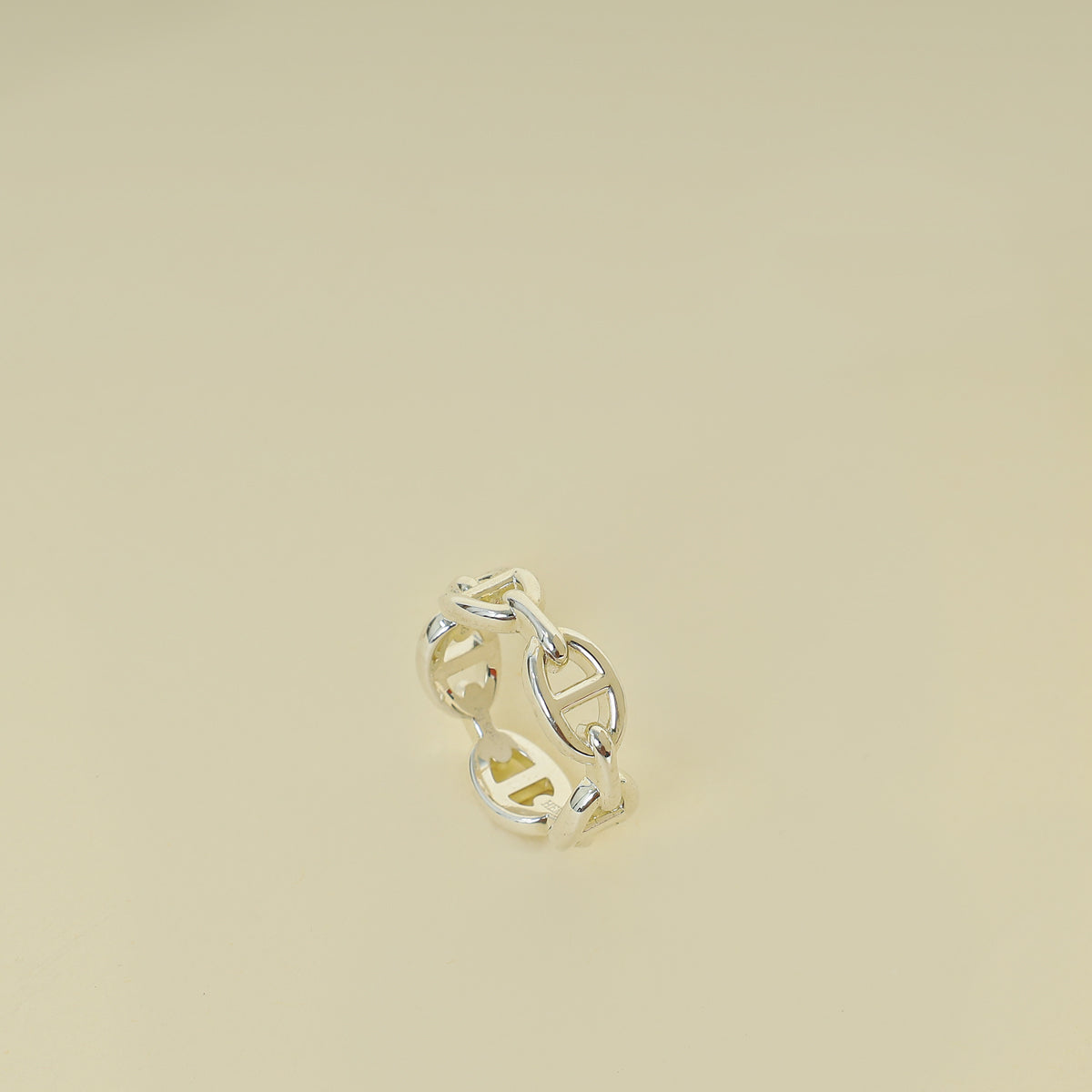 Hermes Sterling Silver Chaine d'ancre Enchainee Ring 54