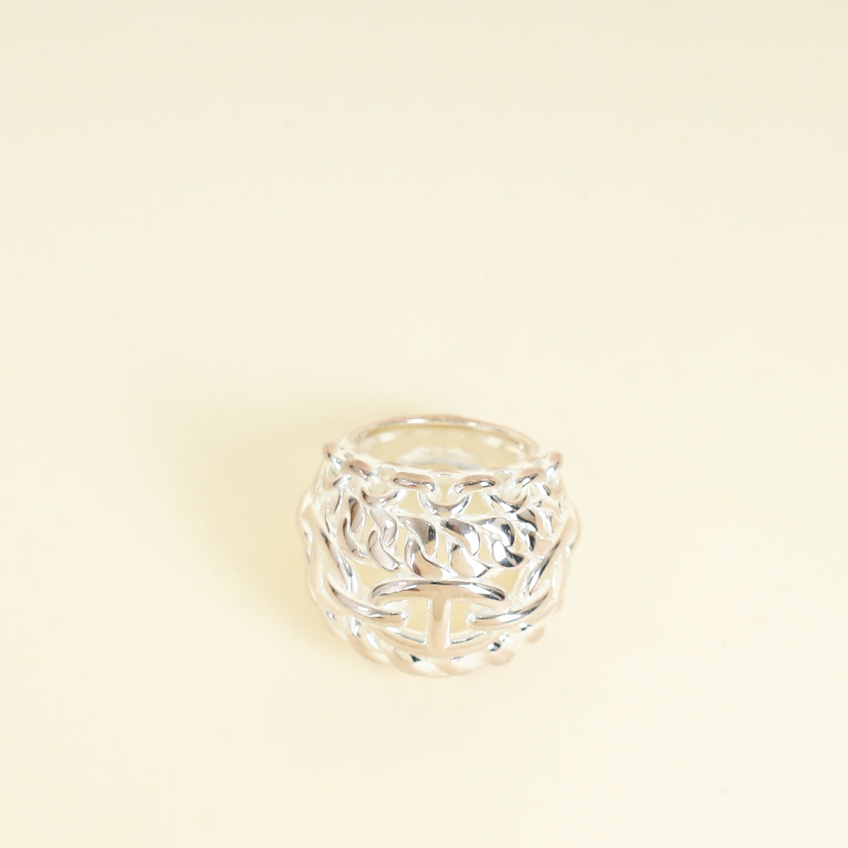 Hermes Sterling Silver Chaine D'ancre Multichaines Ring, Very Large Model 51