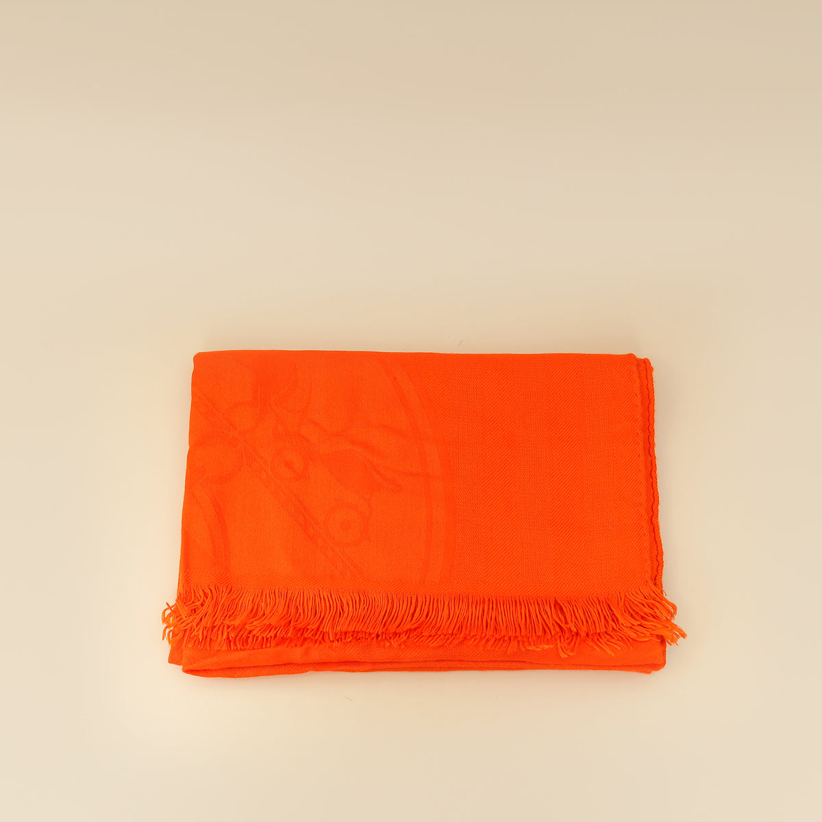 Hermes Orange Vif Libris Cashmere Silk Shawl Stole