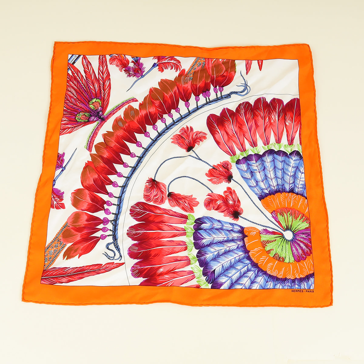 Hermes Orange Multicolor Brazil Detail Silk Scarf