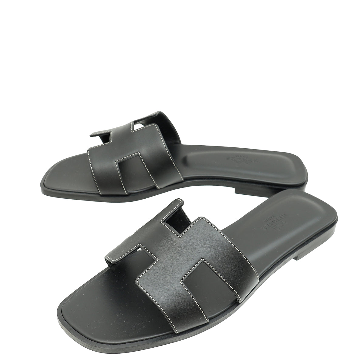 Hermes Noir Oran Sandals 37