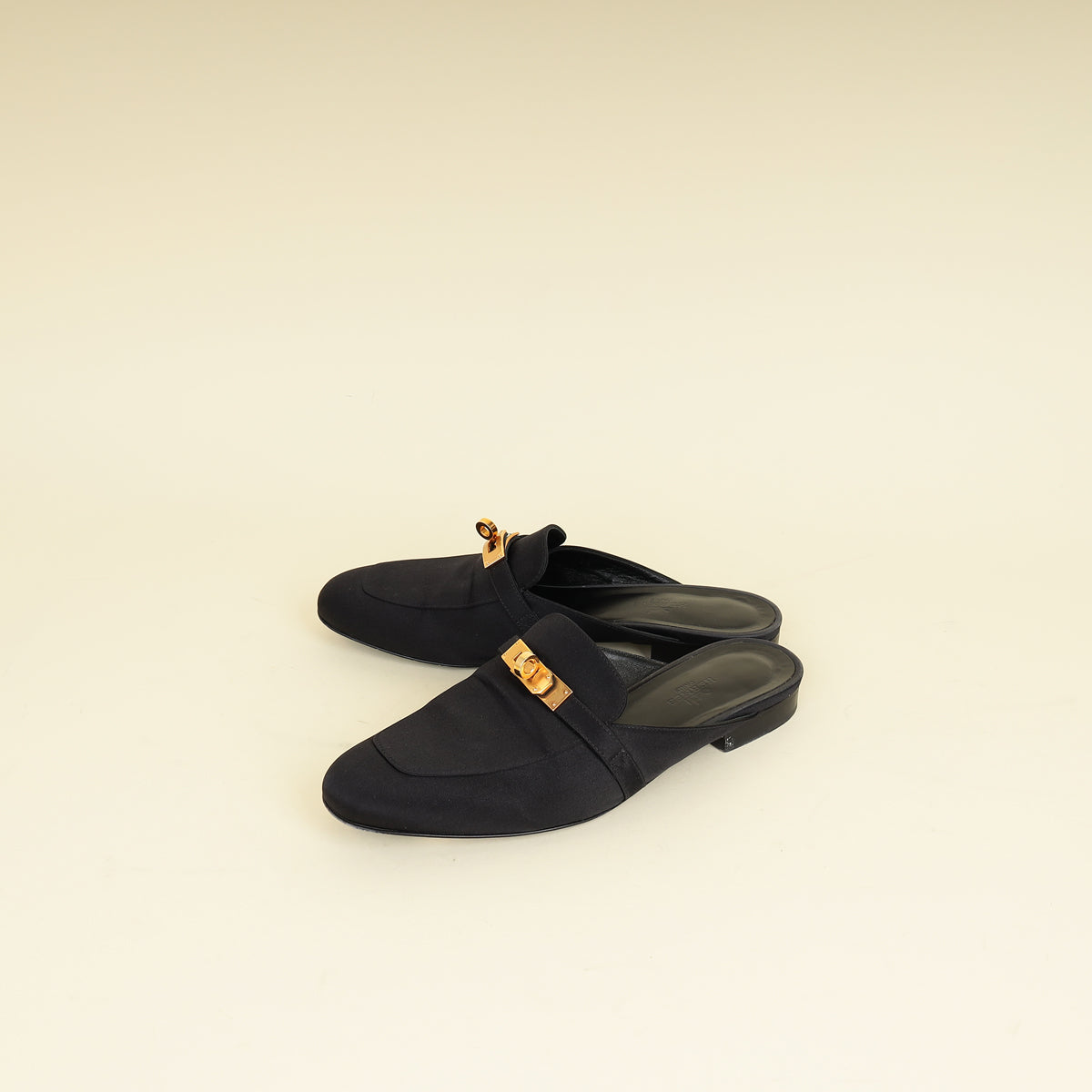 Hermes Black Satin Oz Mules 37