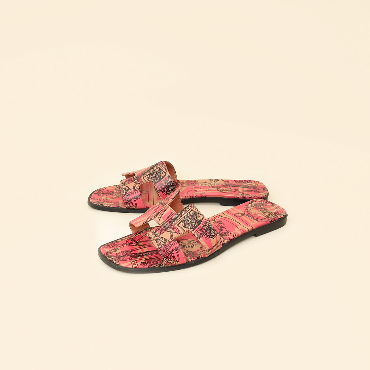 Hermes RoNoir "Brides de Gala en Desordre" Print Oran Sandals 40.5