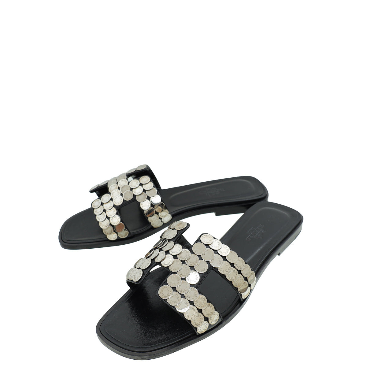 Hermes Noir Clou De Selle Oran Sandals 37