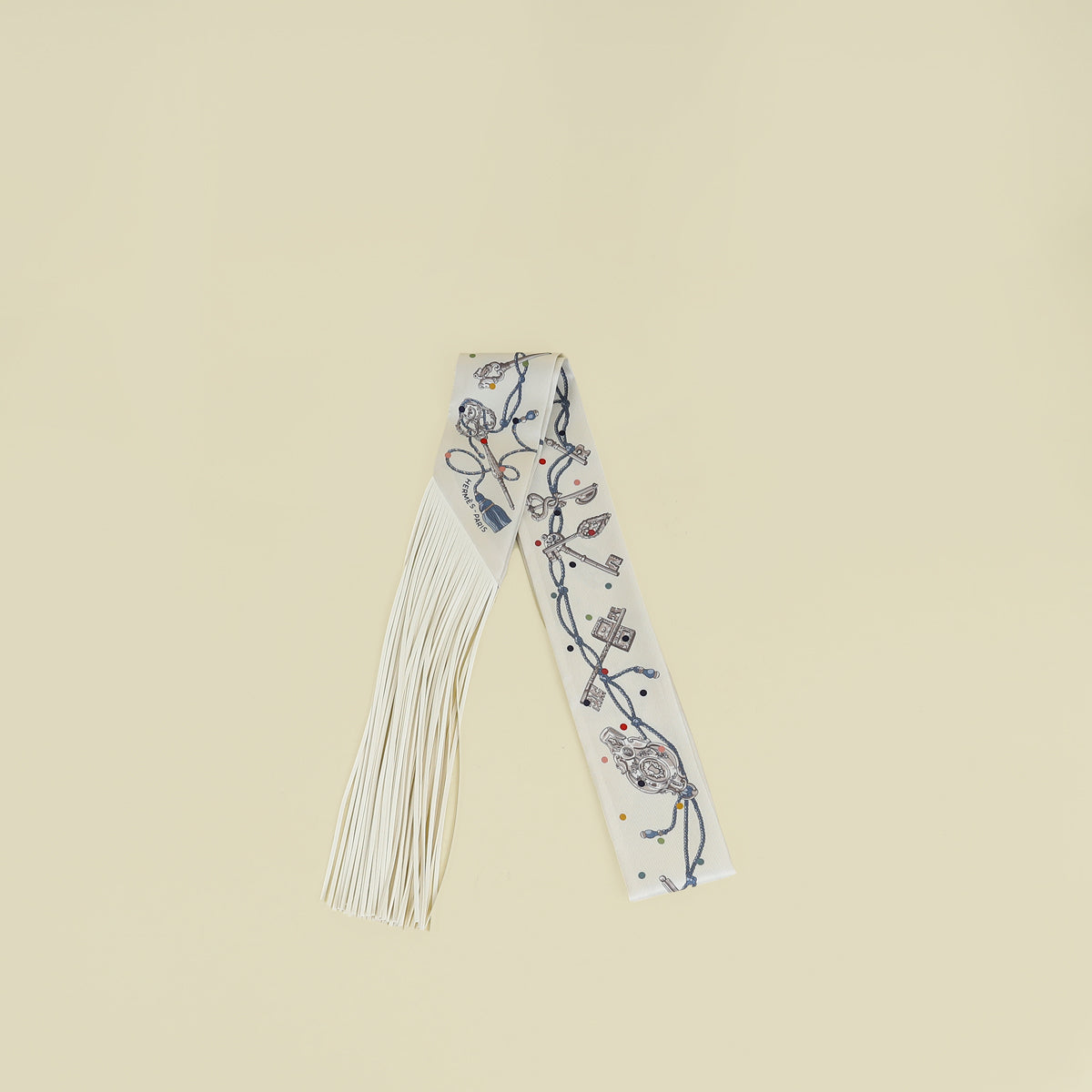 Hermes Multicolor Les Cles a Pois Leather Fringes Twilly