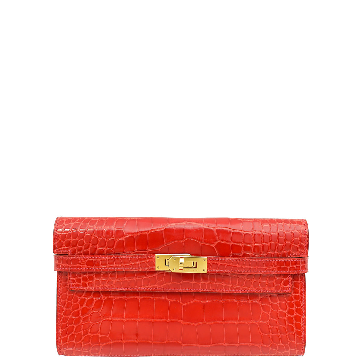 Hermes Geranium Shiny Alligator Kelly Longue Wallet