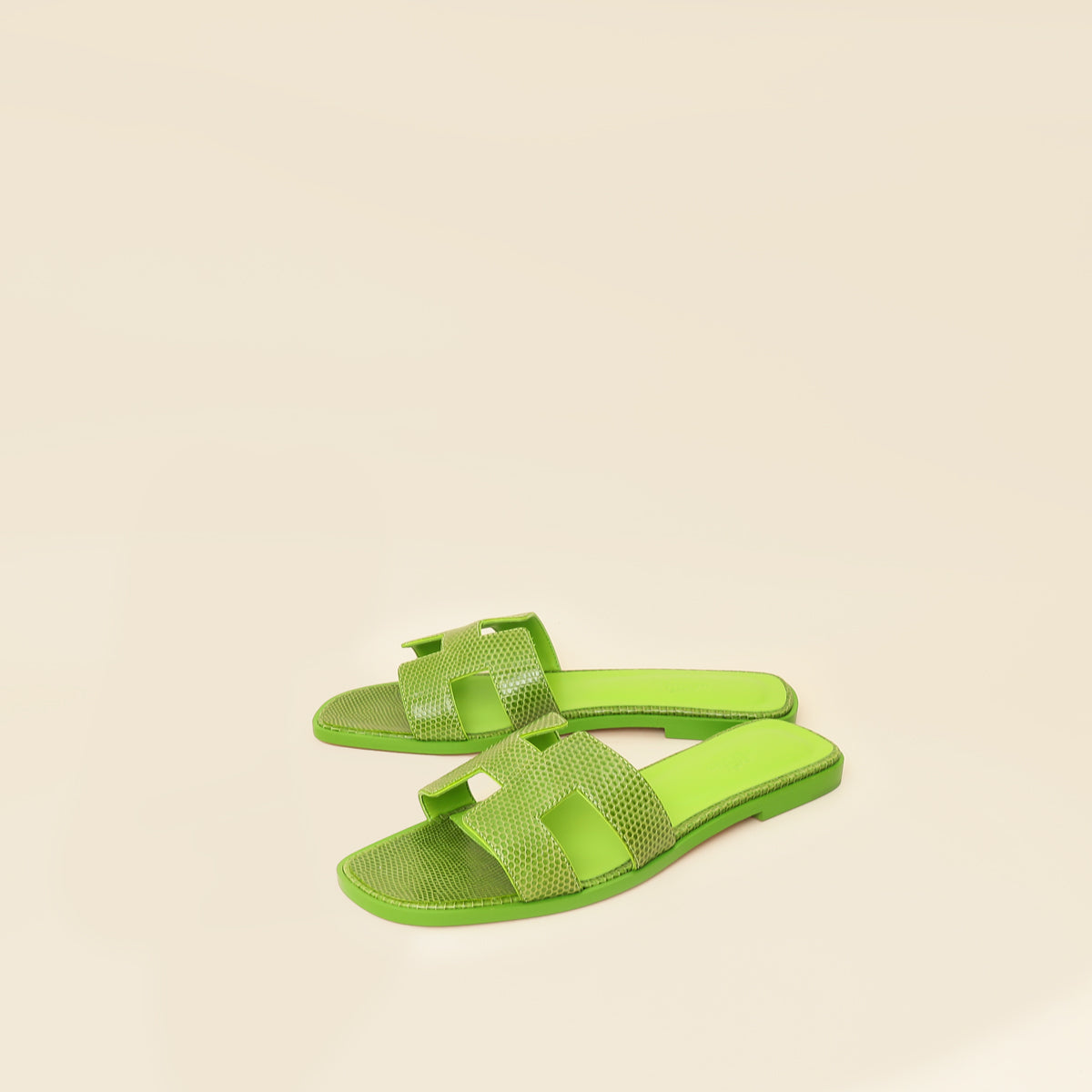 Hermes Vert Absinthe Lizard Oran Sandals 39