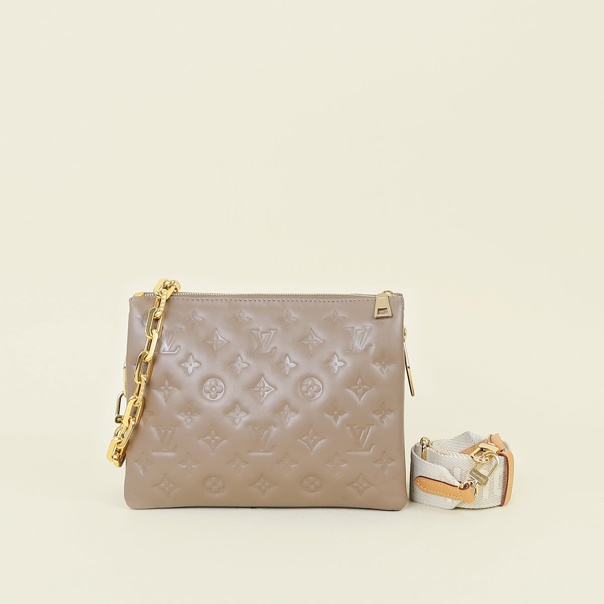 Louis Vuitton Taupe Monogram Embossed Puffy Coussin PM Bag