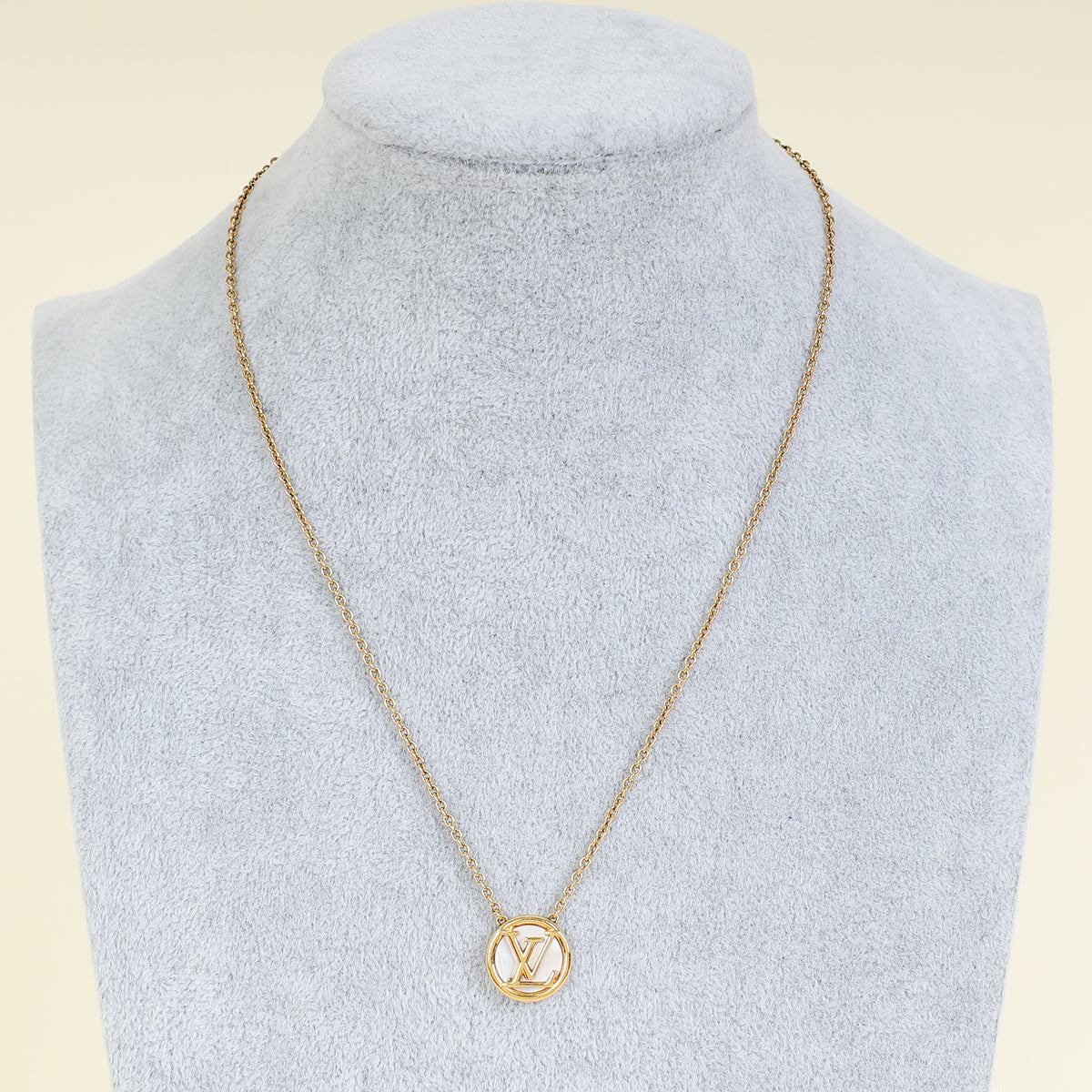Louis Vuitton Gold Mother of Pearl Circle Logo Pendant Necklace