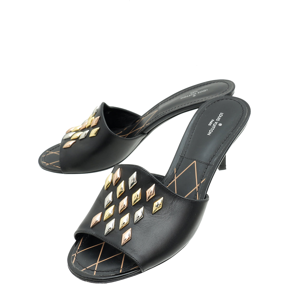 Louis Vuitton Black Studded Slide Sandals 38.5