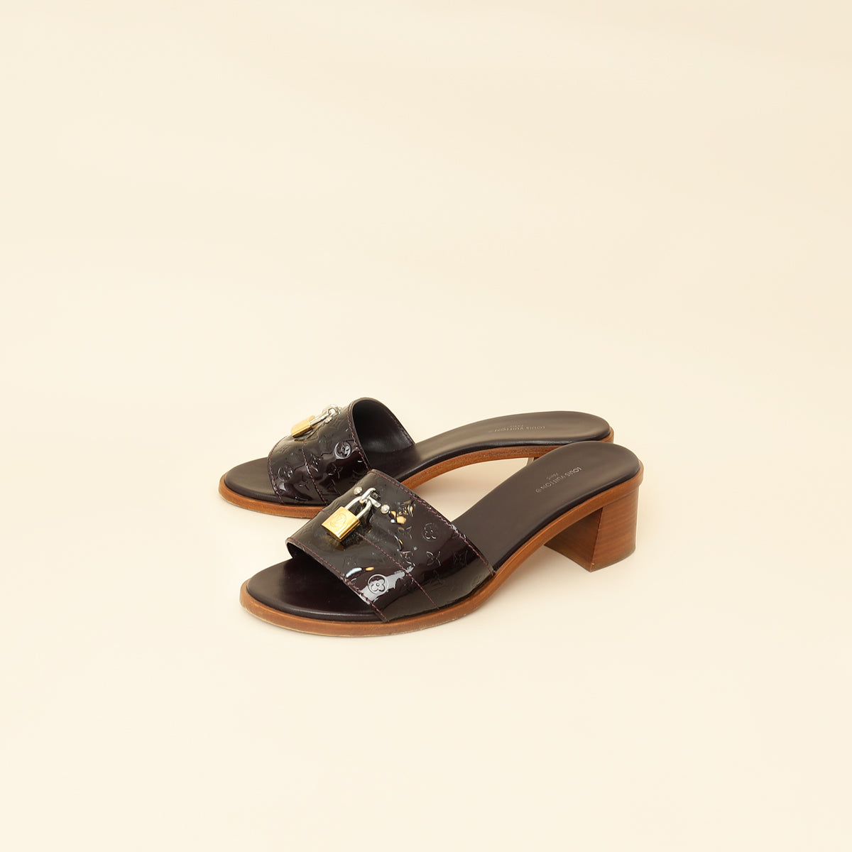 Louis Vuitton Amarante Monogram Vernis Lock It Sandals 39