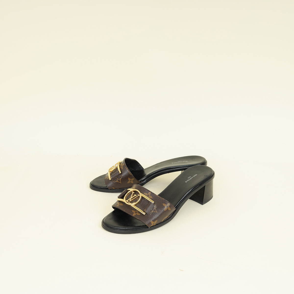 Louis Vuitton Monogram Black Lockit Mules 40