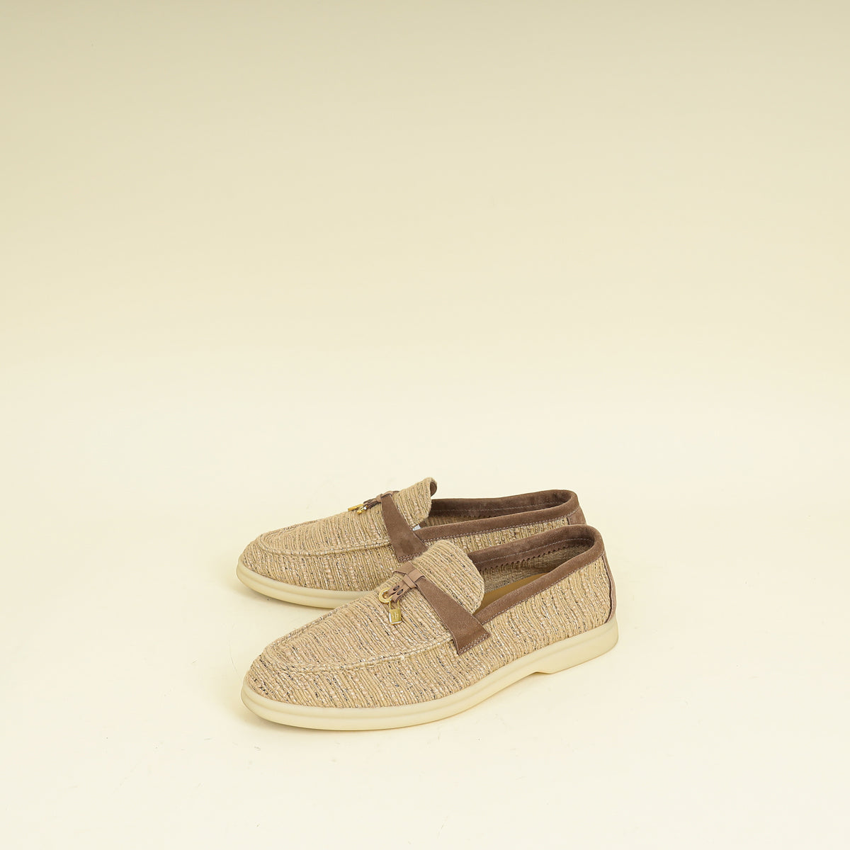Loro Piana Bicolor Linen Summer Charms Walk Loafers 39.5
