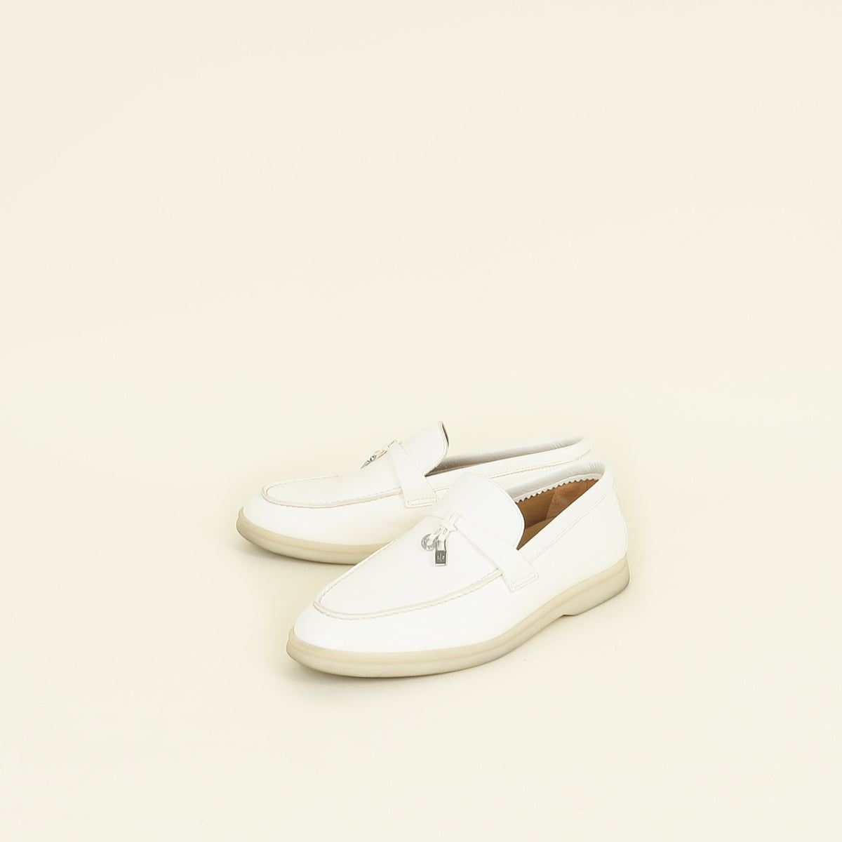 Loro Piana White Summer Charms Walk Loafers 37.5