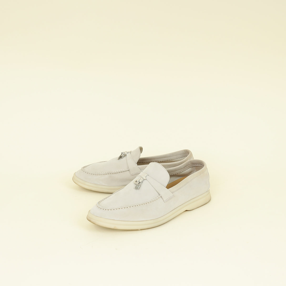 Loro Piana Pearl Gray Summer Charms Walk Loafers 39