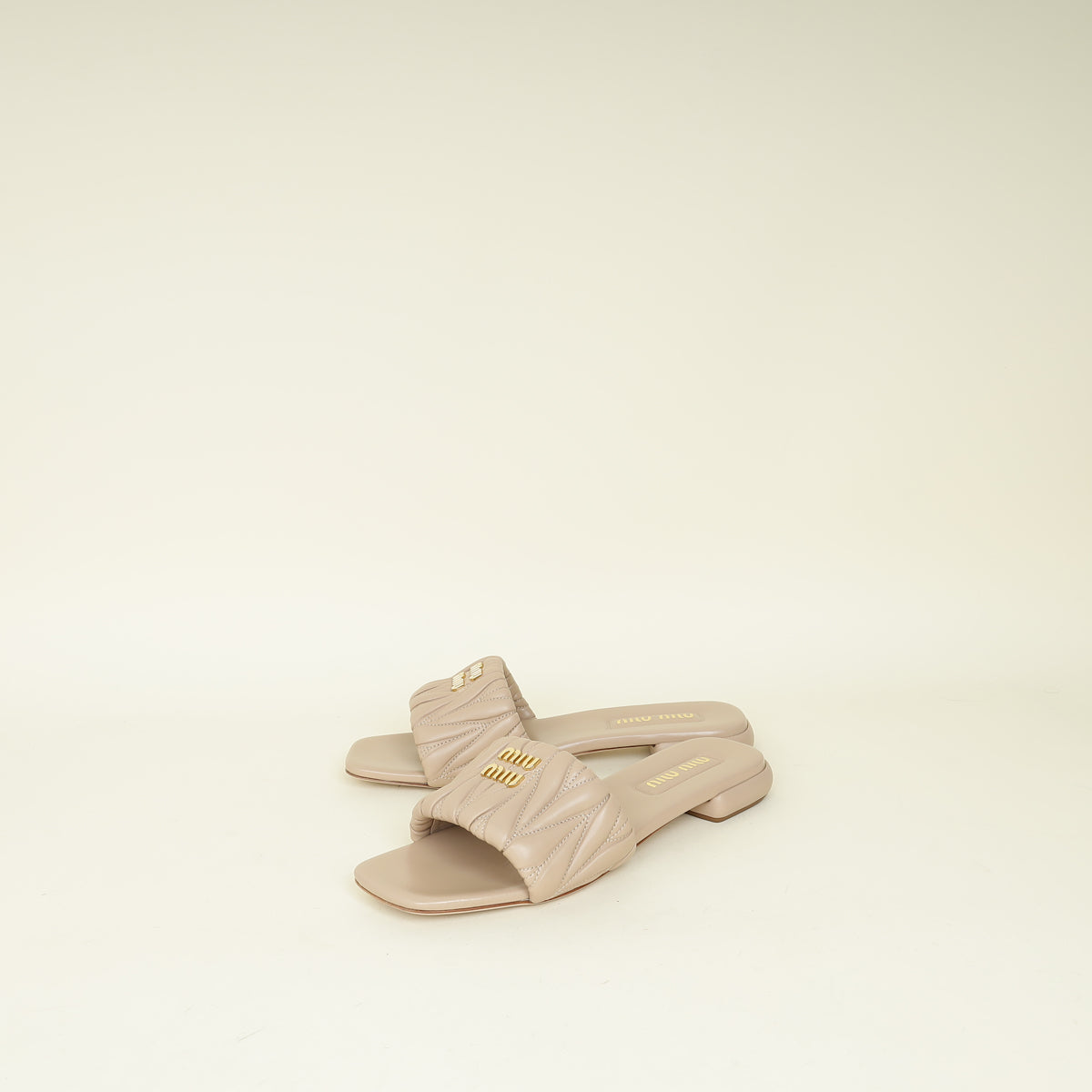 Miu Miu Beige Matelassé Slide Sandals 41
