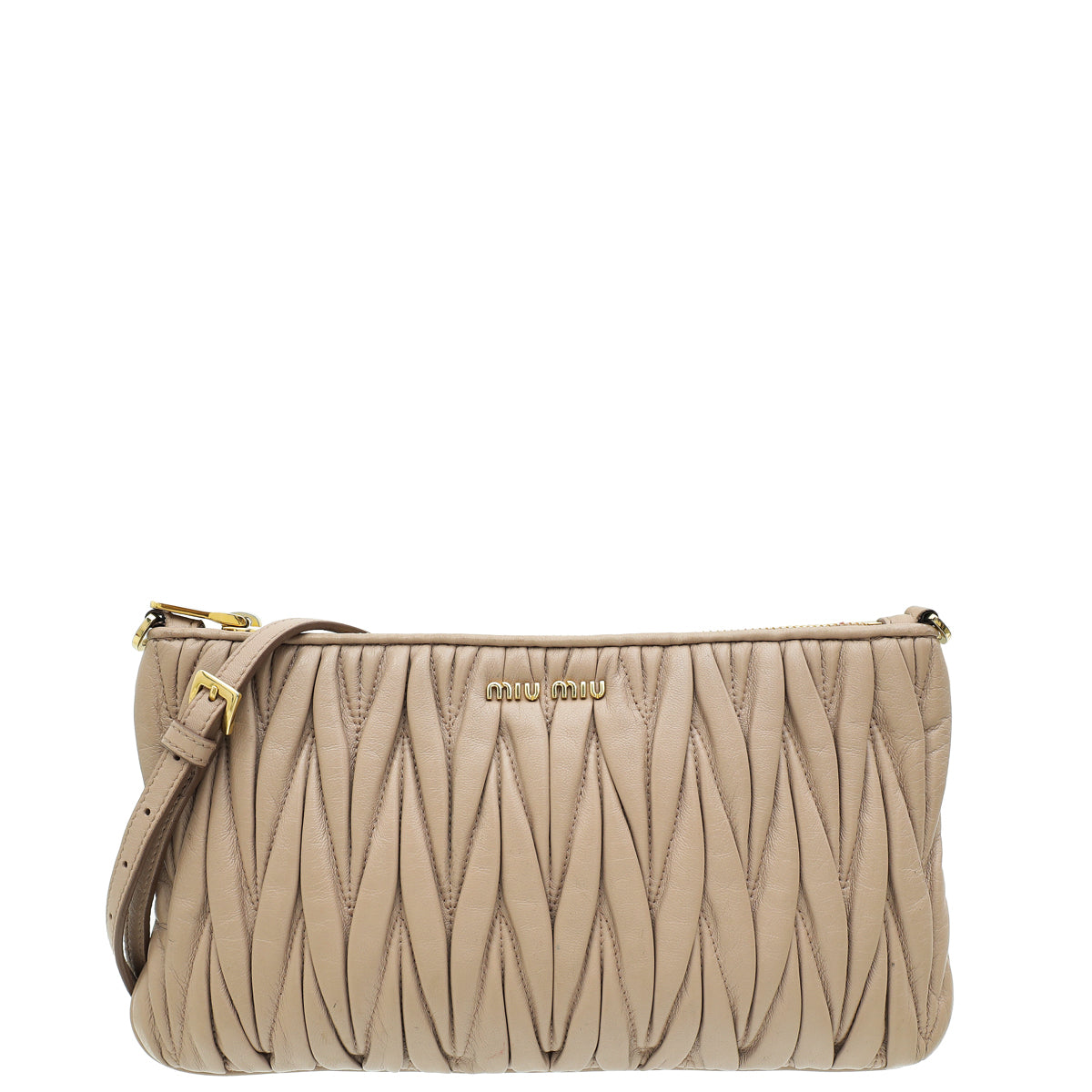 Miu Miu Nude Zip Matelassé Crossbody Bag