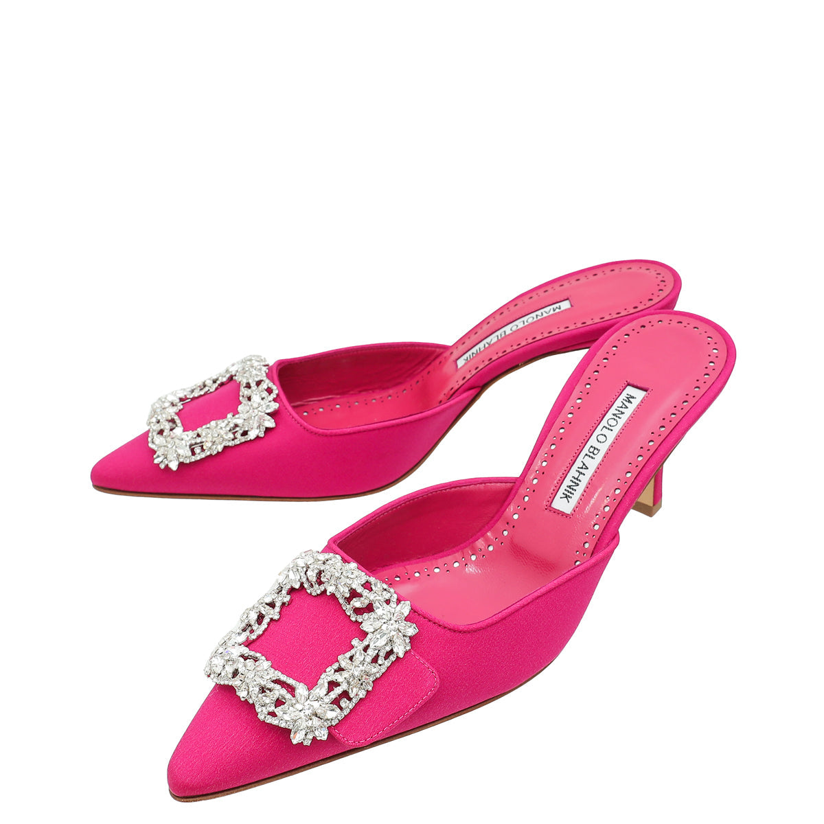 Manolo Blahnik Dark Fuchsia Double Maysale 50 Mules 38