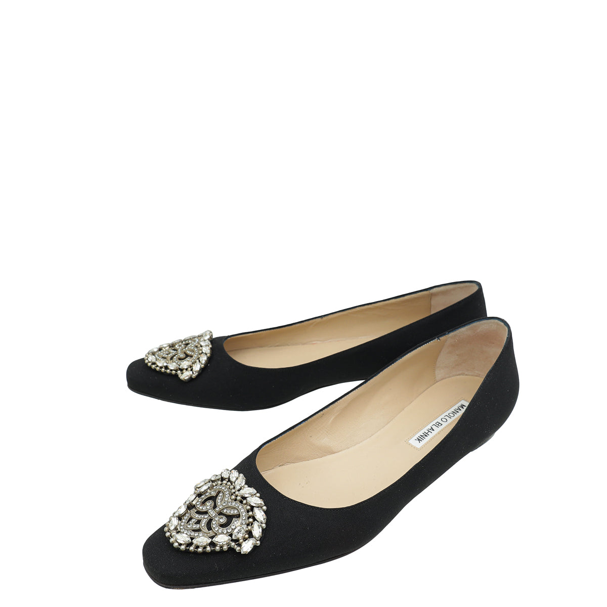 Manolo Blahnik Black Satin Okkava Flat Ballet 38.5