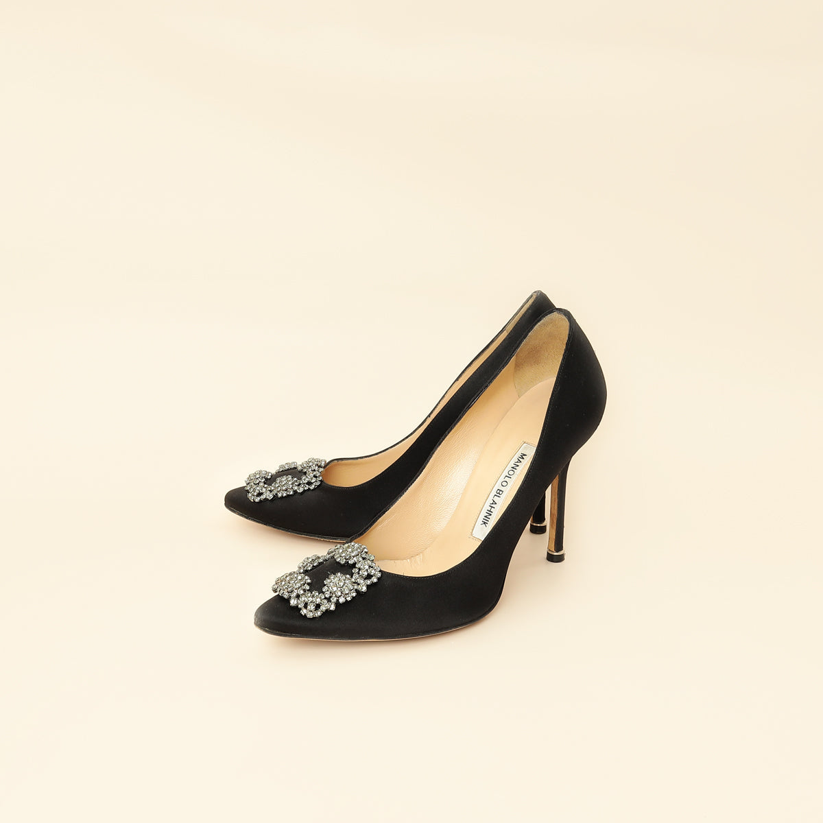 Manolo Blahnik Black Satin Hangisi Pump 38