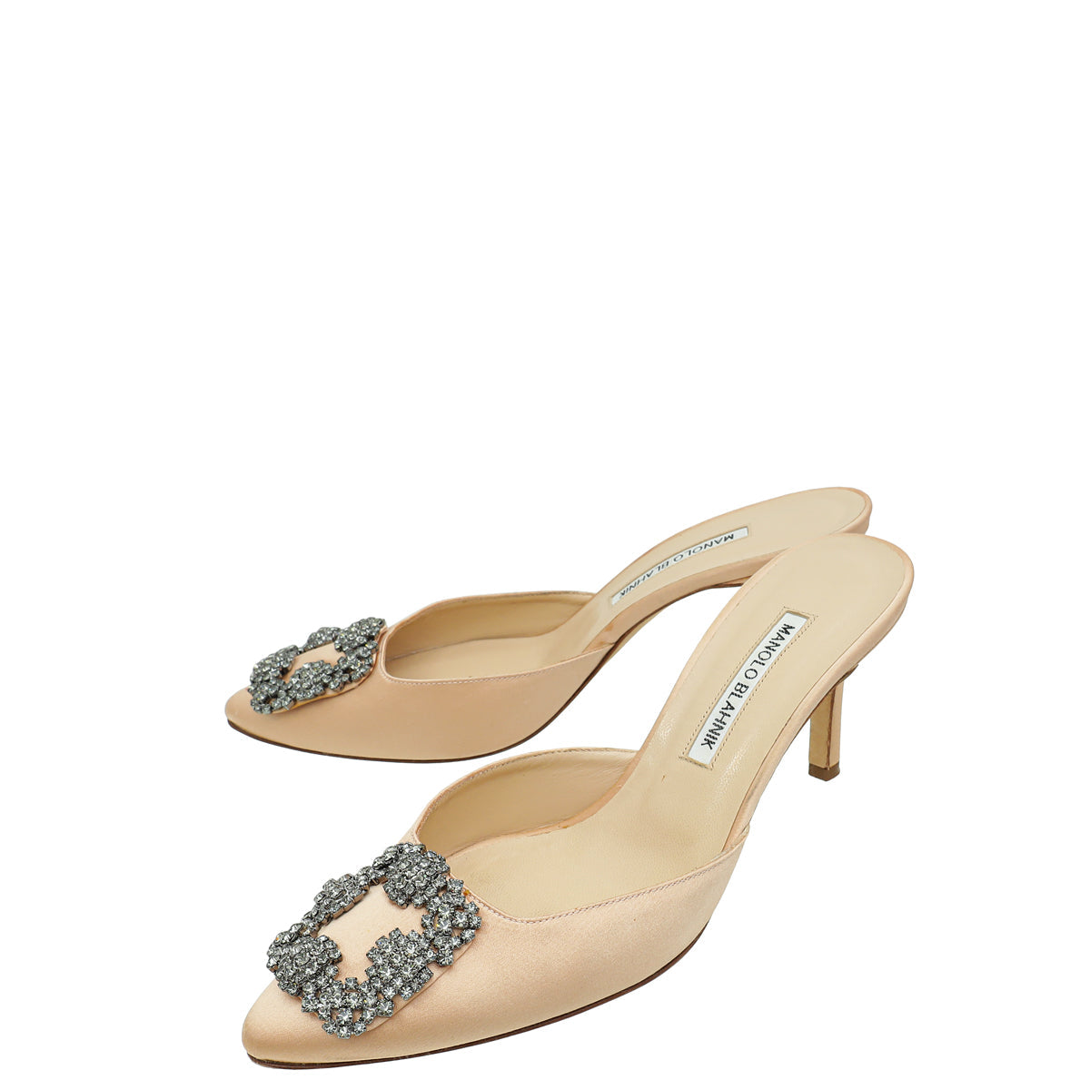 Manolo Blahnik Peach Satin Hangisi Mules 38.5