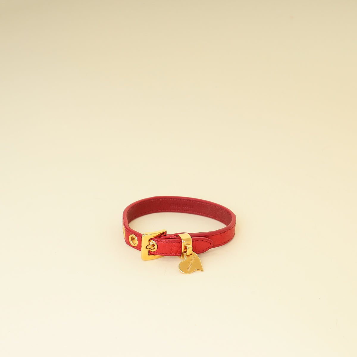 Miu Miu Red Heart Charm Ostrich Wrap Bracelet