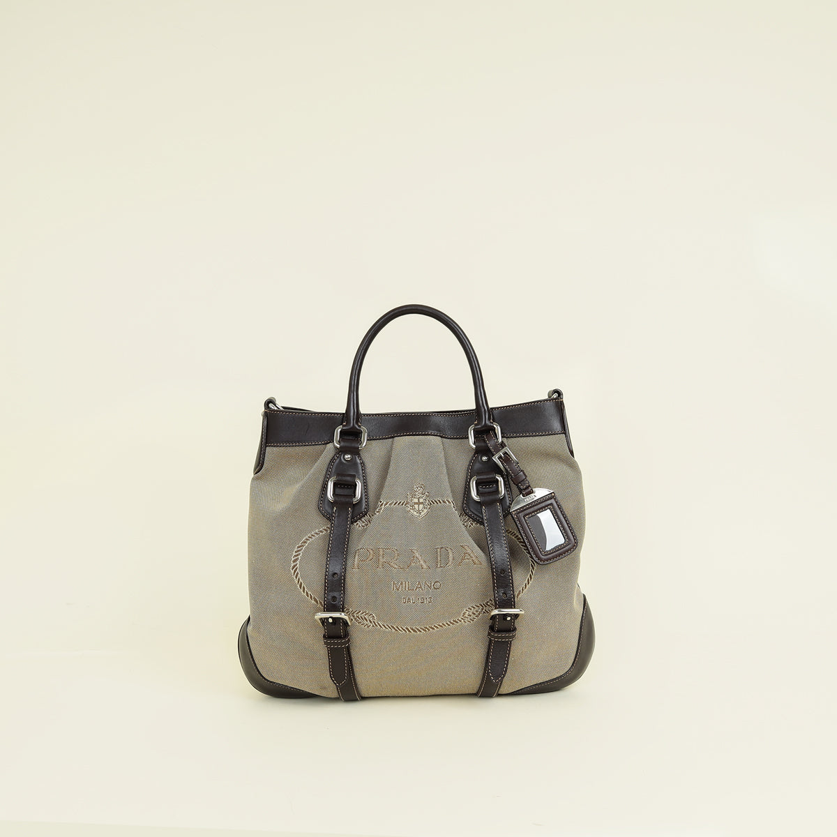 Prada Bicolor Logo Jacquard Hobo Bag
