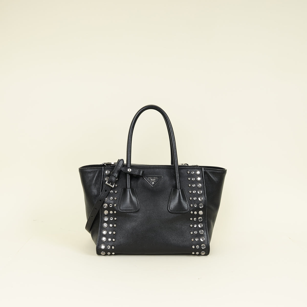 Prada Black Vitello Crystal Double Bag