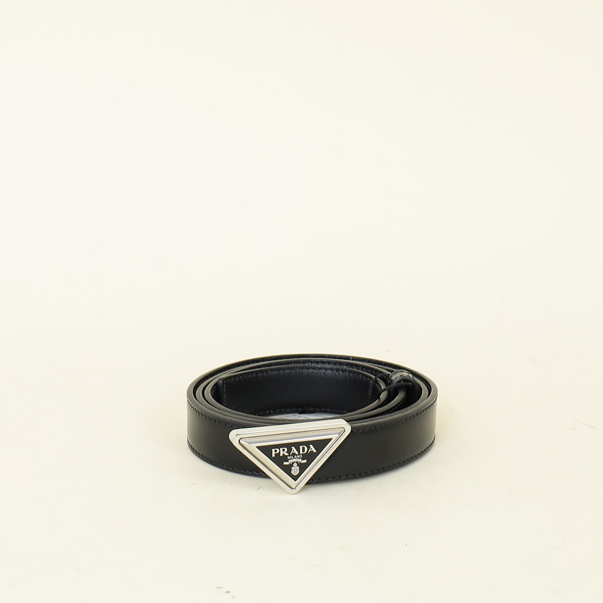 Prada Black Triangle Logo Buckle Belt 34