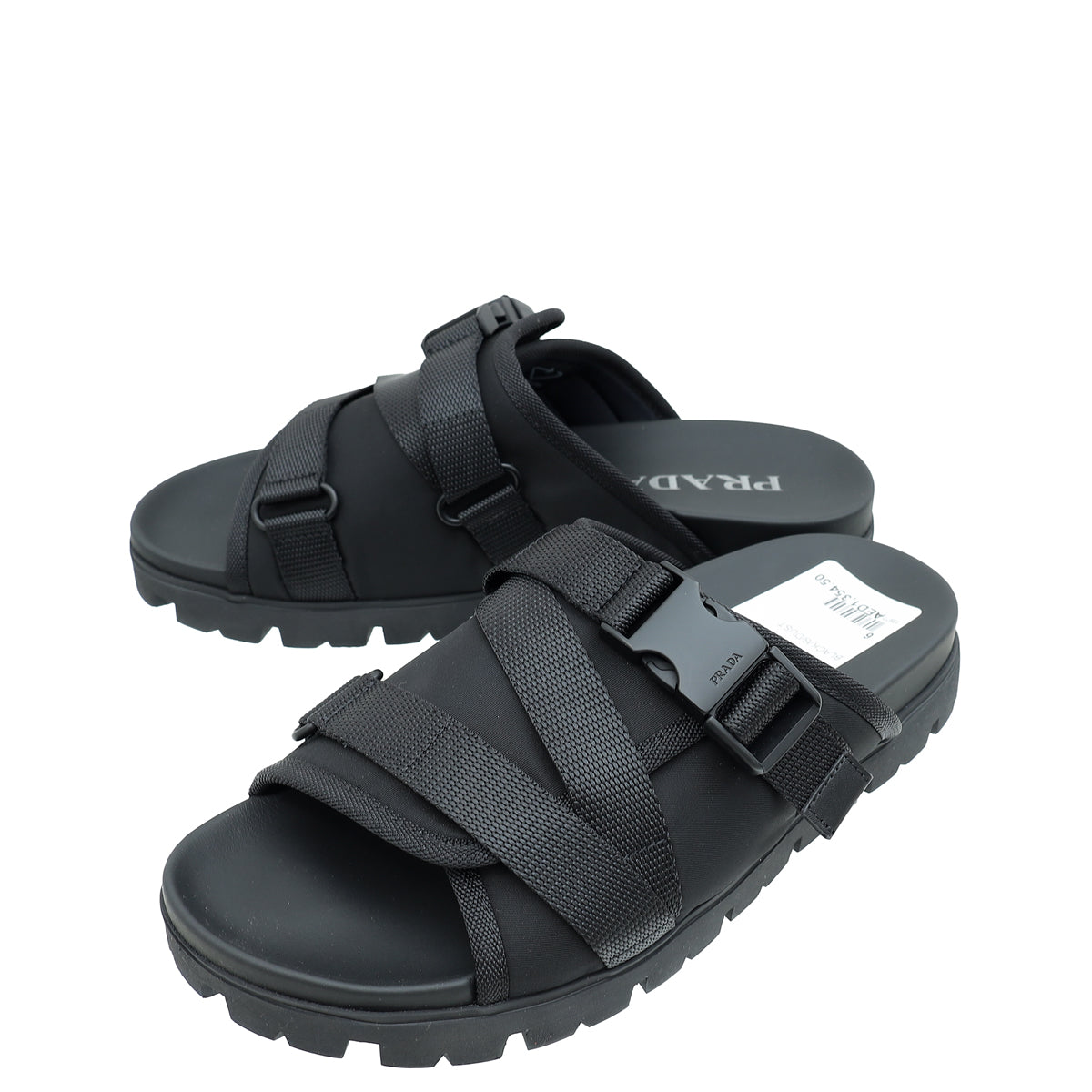 Prada Black Re-Nylon Buckle Slide Sandal 6