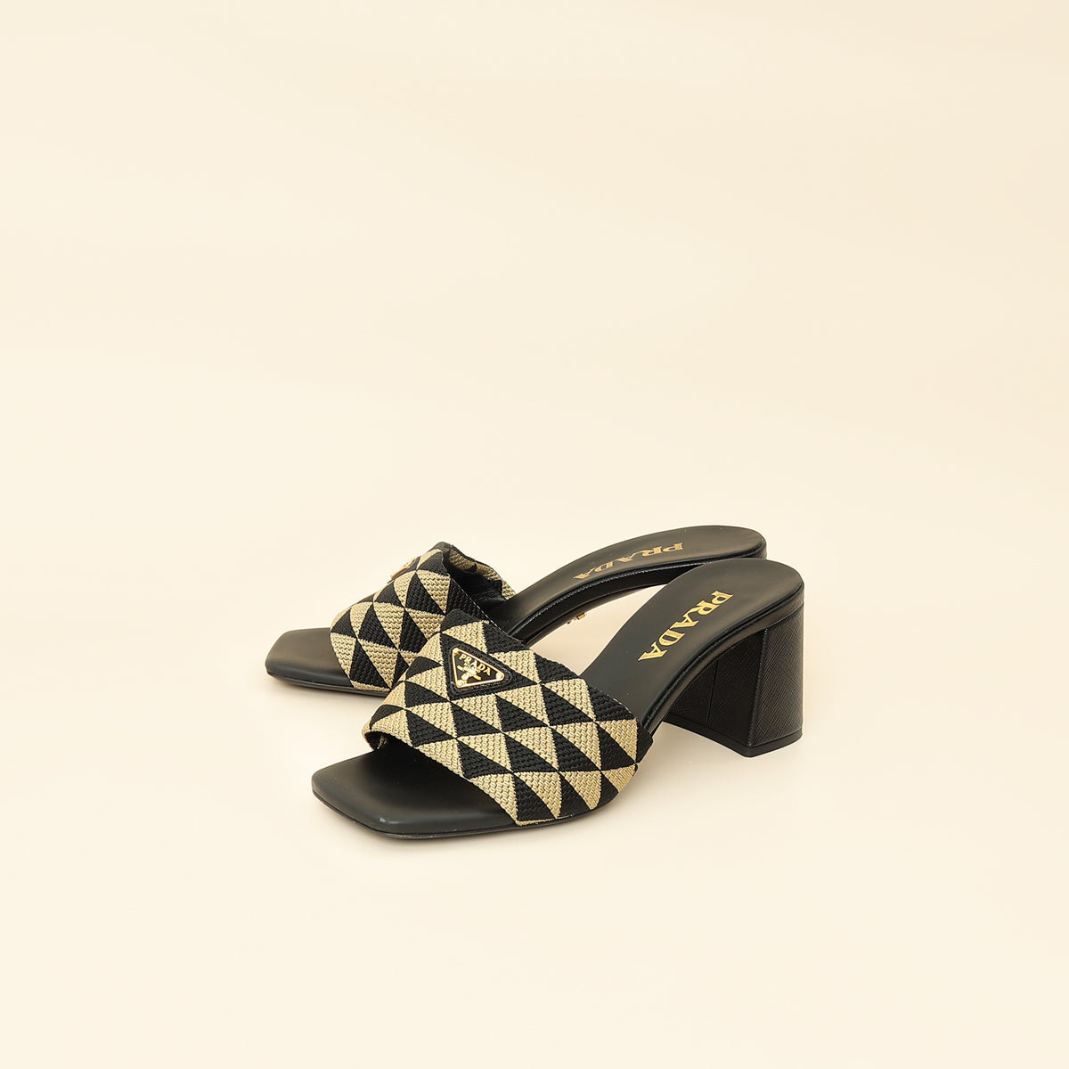 Prada Bicolor Embroidered Fabric Slide Heel Mules 36.5