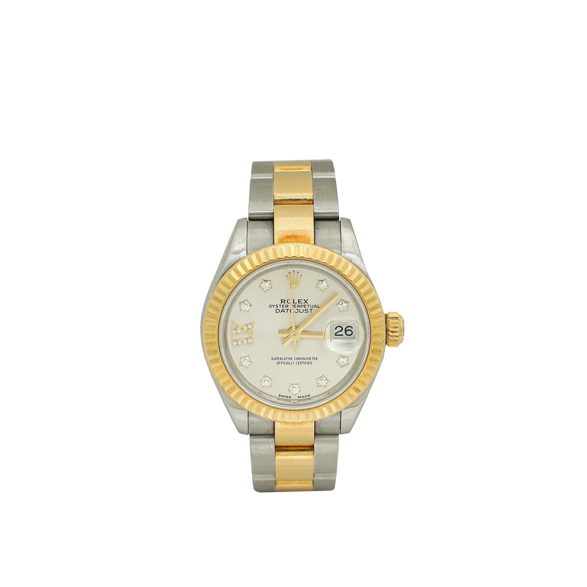 Rolex 18K Yellow Gold Stainless Steel Datejust Diamond Dial 28mm Watch