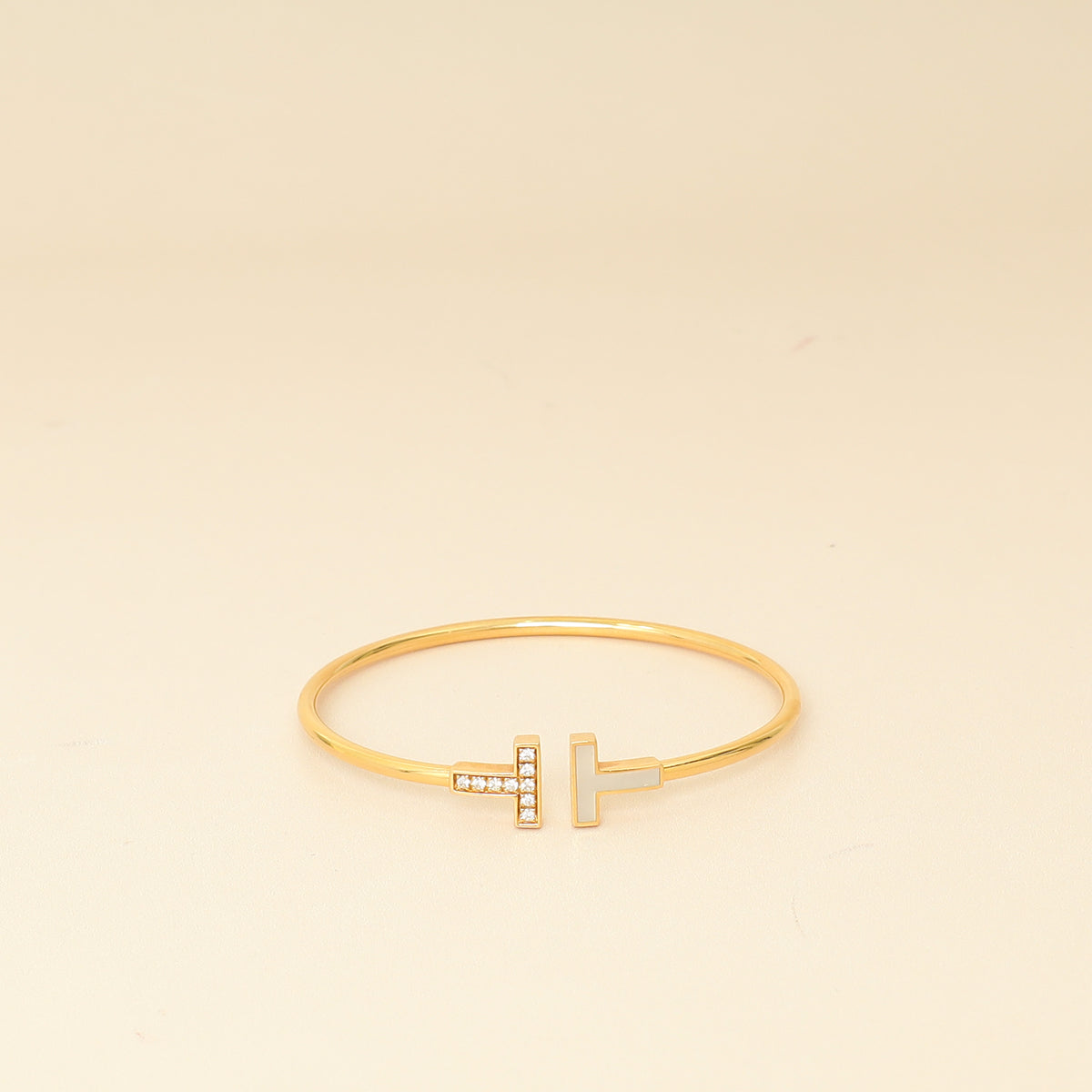 Tiffany & Co. 18K Yellow Gold T Wire Diamond MOP Small Bracelet