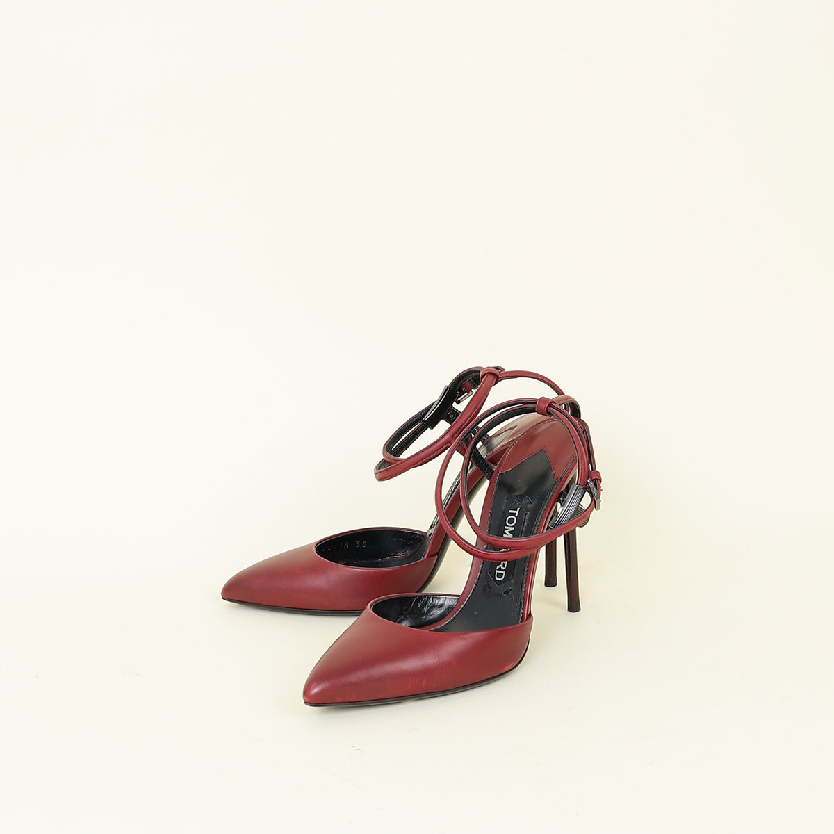 Tom Ford Burgundy Double Ankle Strap Pumps 38